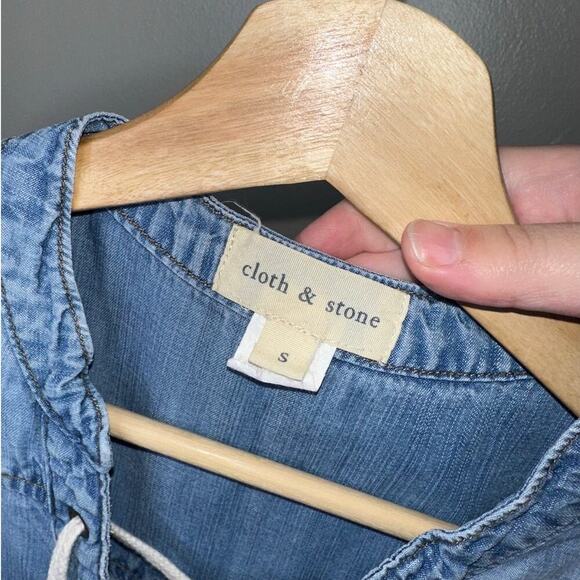 Cloth & Stone Anthropologie Chambray Lace Up Tunic Dress Blue Pockets Size Small - Picture 2 of 6